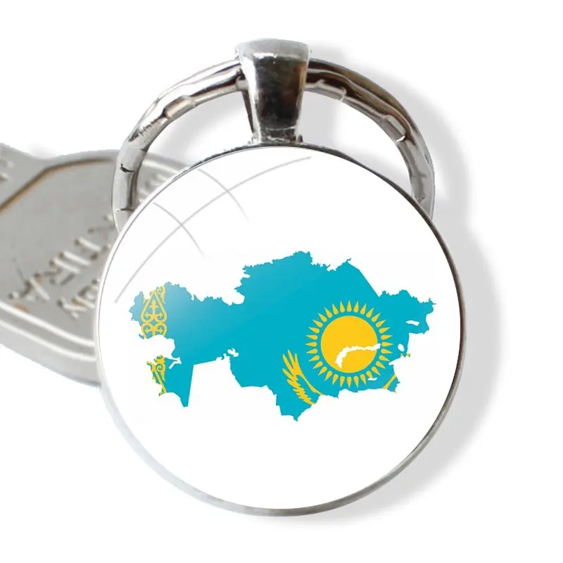 Kazakhstan flag Popular Keychain Handmade Glass Cabochon Key Ring Holder Pendant Key Chains