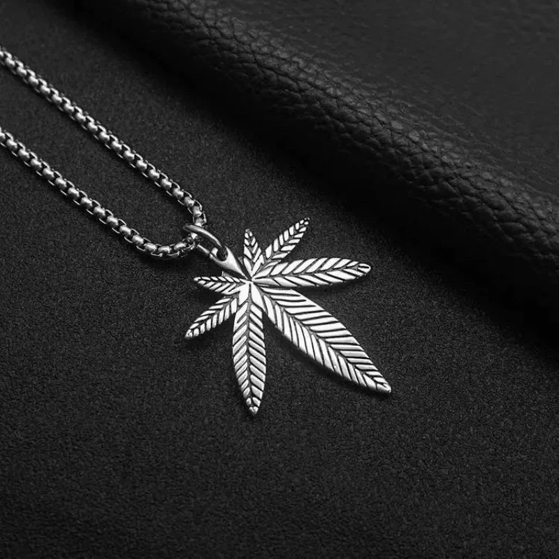 Fashion maple leaf stainless steel pendant necklace hip-hop punk style party disco necklace unisex lucky gift view 4