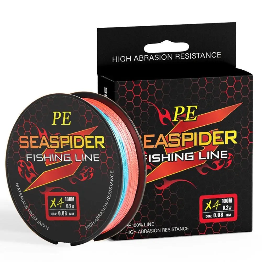 Seaspider PE Braided Fishing Line 4 Strand Abrasion Resistant Braided Lines Super Durable Casting Rainbow Color 100M Dropshipp