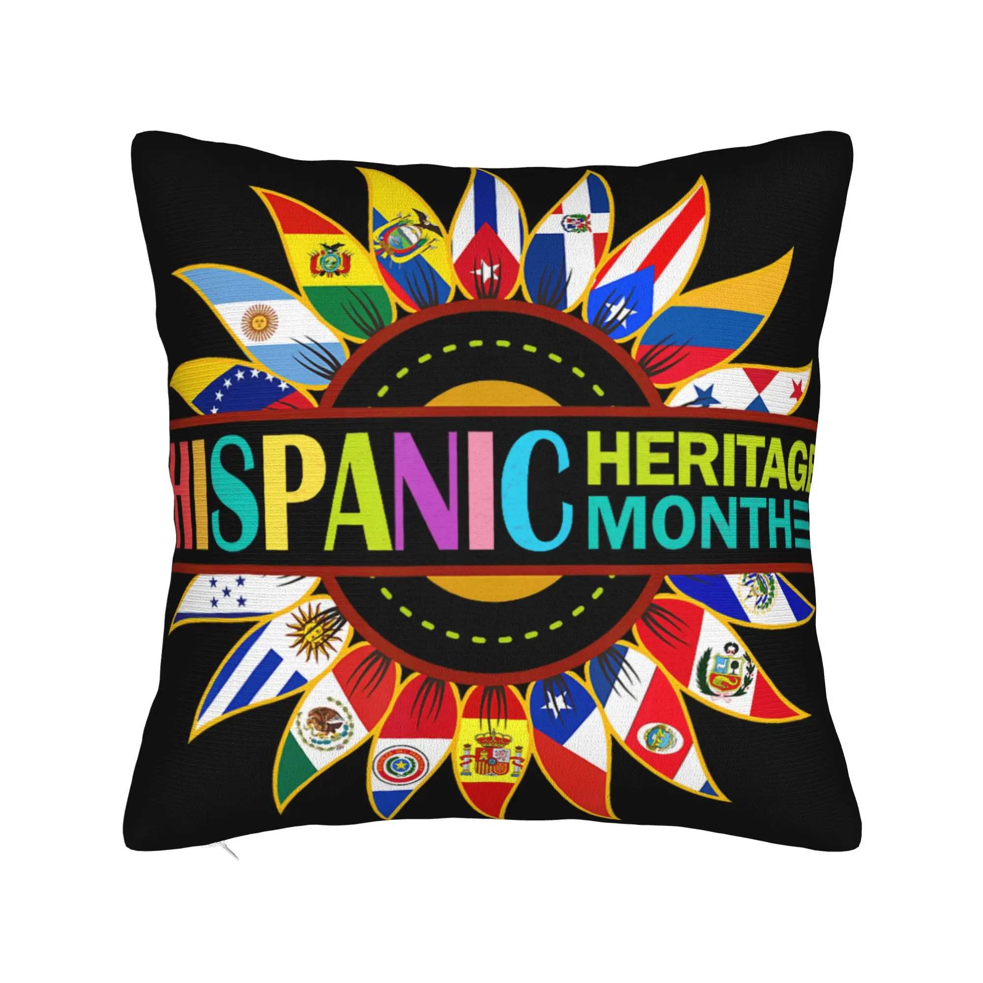 Hispanic Heritage Month Latino Countries Flags Sunflower Pillow Cover  Funny Pillow Case Home Decor Cushion Cover Gift Idea
