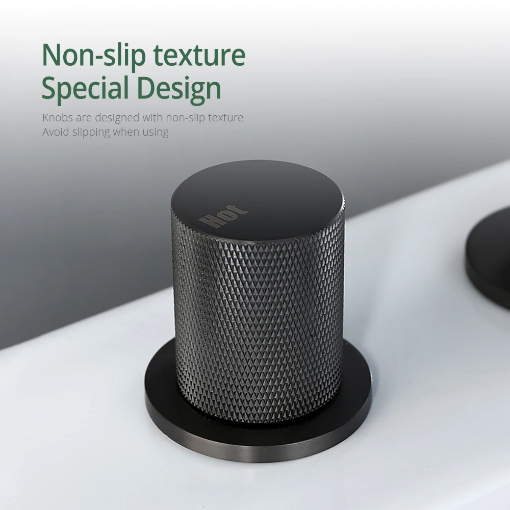 Imagem -05 - Torneira de Bacia de Metal Quente e Fria Alças Serrilhadas Torneira de Pia Instalada Misturador Montado em Deck Peças de Torneira de Banheiro de Latão