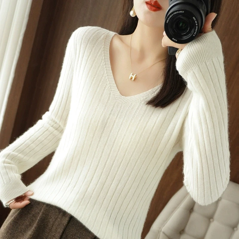 Basic Slim Vคอเสื้อกันหนาวผู้หญิงฤดูใบไม้ร่วงฤดูหนาว 2025 นุ่มเสื้อถักผู้หญิงWarm Pulloverเสื้อกันหนาวผู้หญิง
