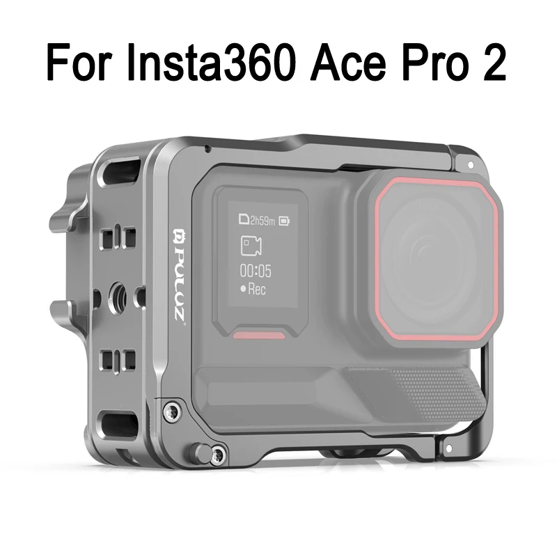 PULUZ Dual Cold Shoe Housing Frame For Insta360 Ace Pro 2 Camera Cage Aluminum Material Expansion Cover Accessories