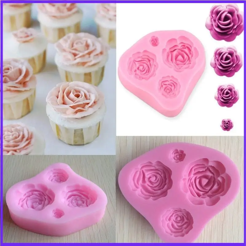 4 Sizes Silicone Roses Flower Mould Cake Decorating Tools Icing Mold Chocolate Sugarcraft Fondant Fimo Tool
