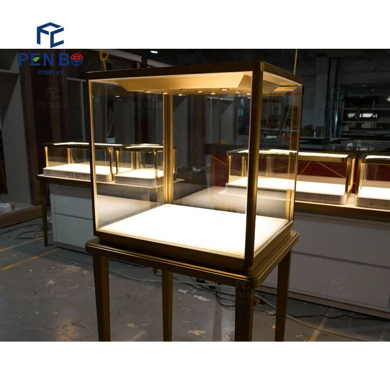 2025customized. luxury jewelry showcases glass counter jewellery display cabinet wood jewelry display showcase cabinet with LED