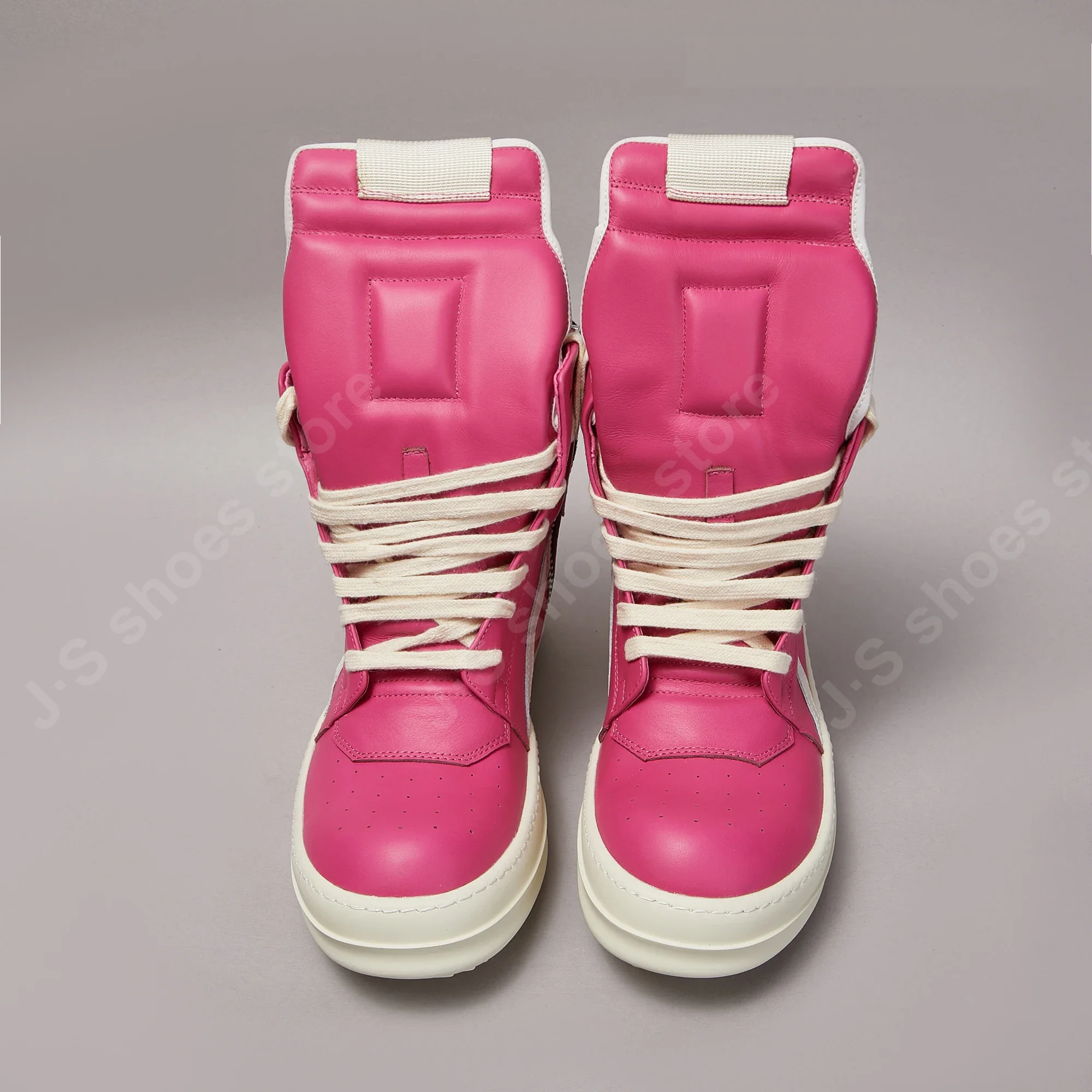 Ricks Men Shoe Rose Pink Leather Boot Outoor Boot High Top Casual Shoes Owens Quality Zip Women Sneaker Boots Cowhide Shoes