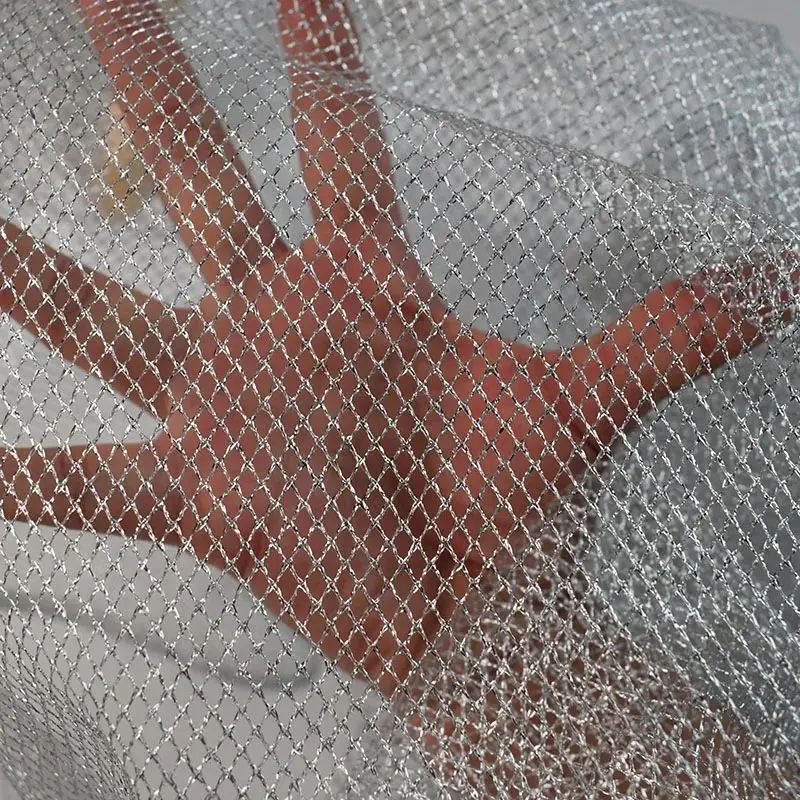 Gold Silver Mesh Fabric Warp Knitting Fishing Net Cloth Laundry Bag Strong Hard Net Fabric Design DIY Sewing Fabric for Dress