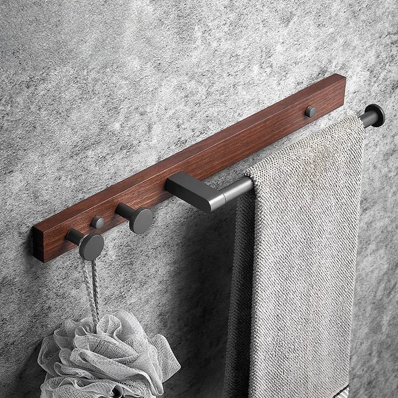 Wood Aluminum Bathroom Towel Holder Brief Towel Rail Black 42.5cm Towel Hanger Wall Mounted Bathroom Towel Bar Towel Rod Rack
