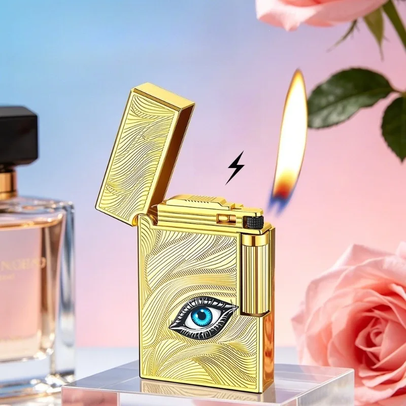 2026 Zinc Alloy Autumn Water Eyebrow Pattern Butane Gas Lighter Side Pulley Ignition Oblique Fire Pipe Lighters Gifts for Men