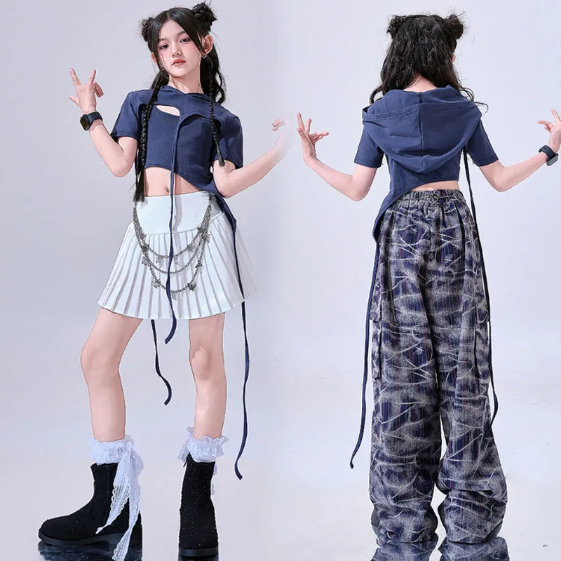 Meninas k-pop colheita topo impressão joggers calças menina grupo conjuntos de roupas crianças jazz trajes de dança de rua crianças hip hop streetwear