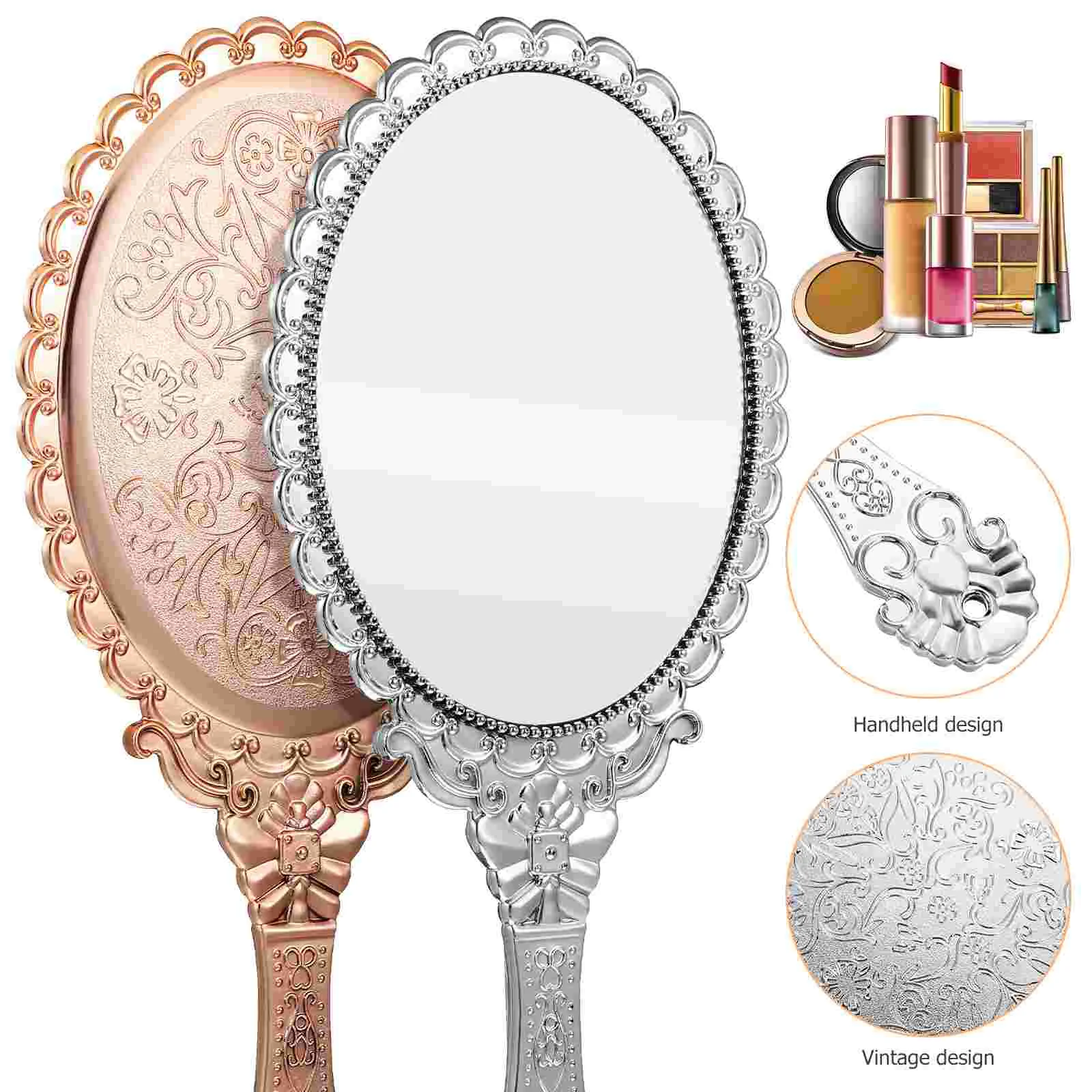 

2 Pcs Travel Vanity Mirror Makeup Vintage Hand Held Small Handle Mirrors with Portable Handheld