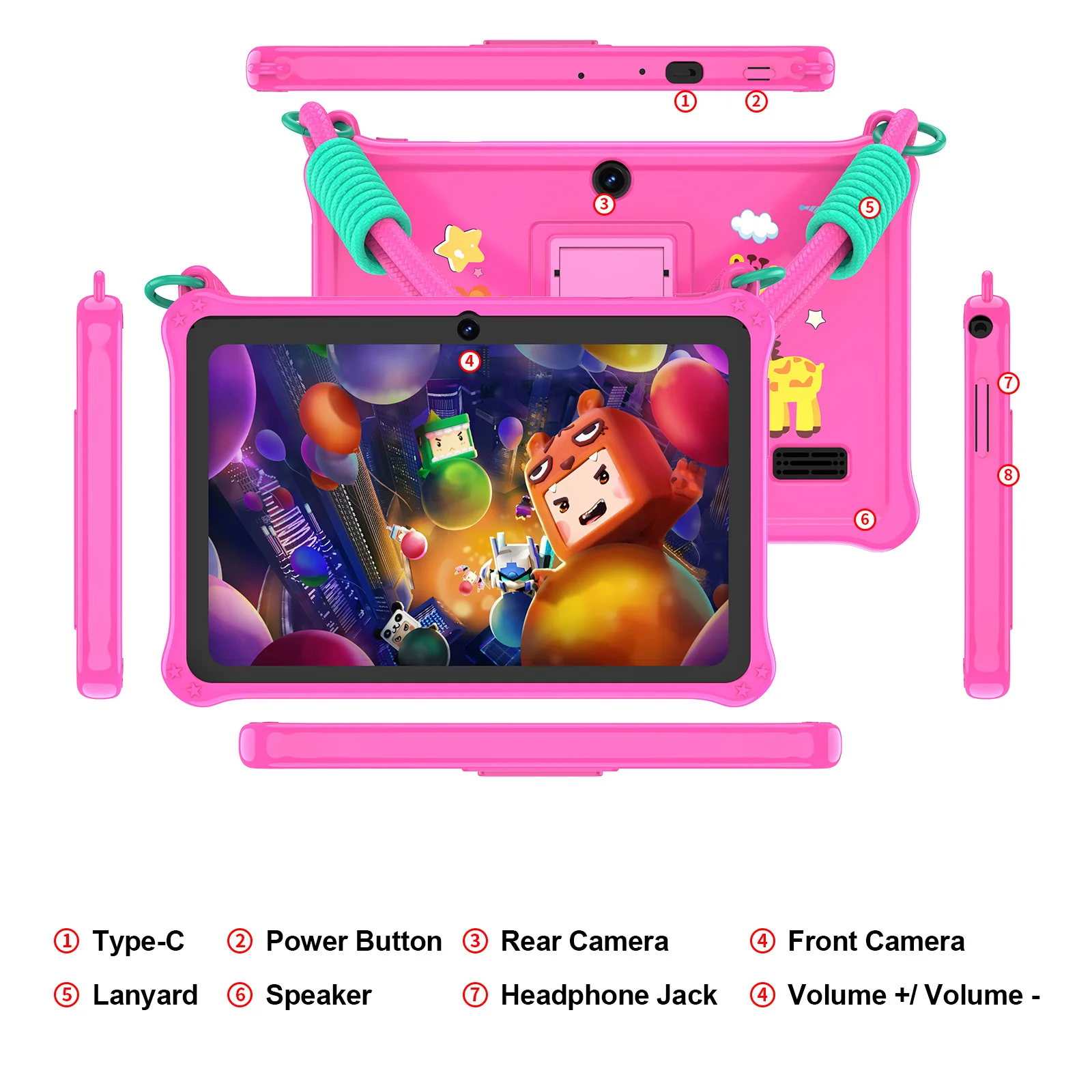 تابلت PRITOM Kids 7 بوصة Android 13 4GB (2+2 قابل للتوسيع) RAM 32GB ROM WiFi Bluetooth برنامج التعلم المثبت مع الحبل