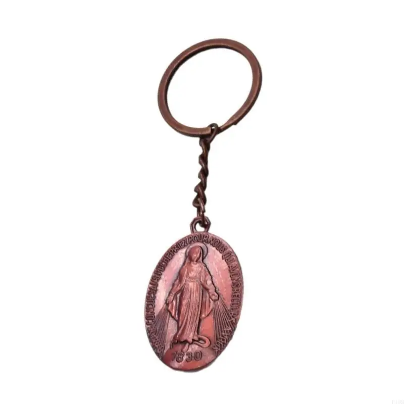 F19B Christian VirginMary Keychains Rear Flat Alloy Chain Pendant Keyring