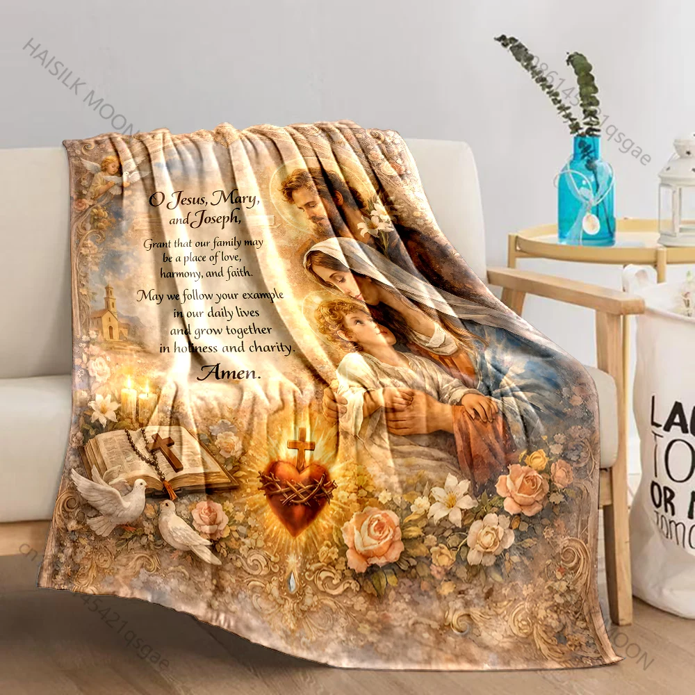 1PC Religious prayer family artwork Print Believer Pray blanket Warm soft flannel material suitable for all seasons luxury gift