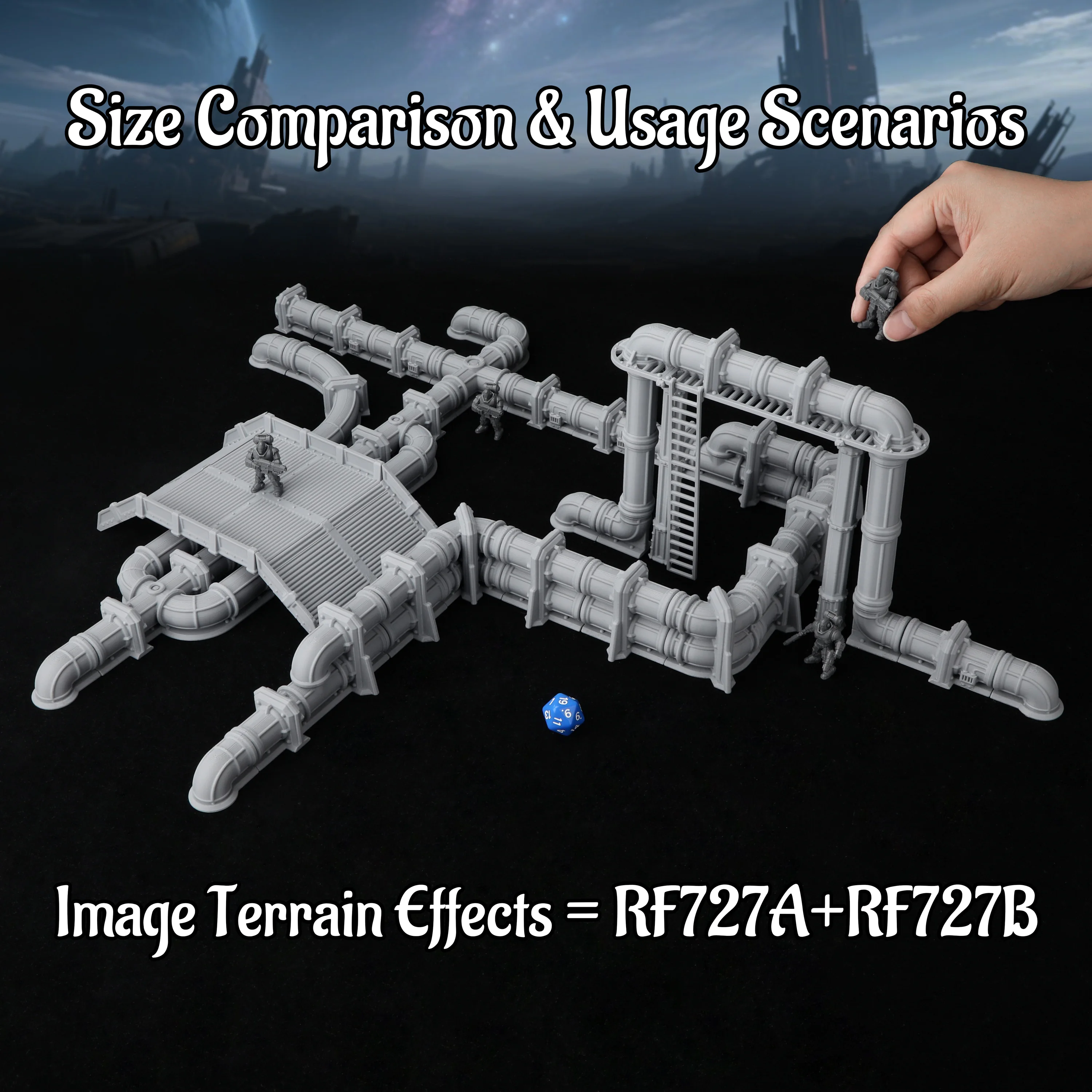 Modular Sci-Fi Industrial Pipe Miniature Terrain Set, Tabletop RPG Accessories & Factory Environment Props for Strategy Games