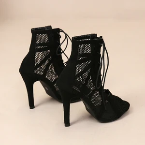 Frauenhöhle -Mesh, sexy High Heels, Peep Toe Cross Sandalen, Knöchelstreifenschuhe, schwarzes Netz, Sommer 10 Hauptverkäufe Sandalia Atar -Knöchel - №5