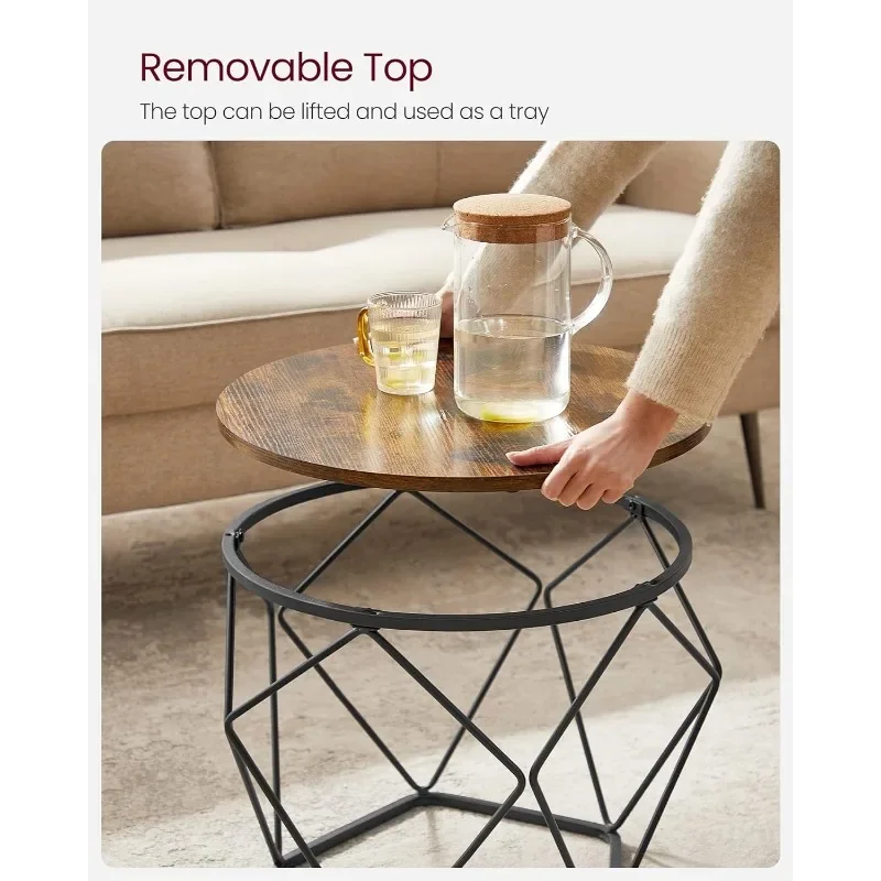 Small Coffee Table Set of 2, Round Coffee Table with Steel Frame, Side End Table for Living Room, Bedroom, Office, Rusti