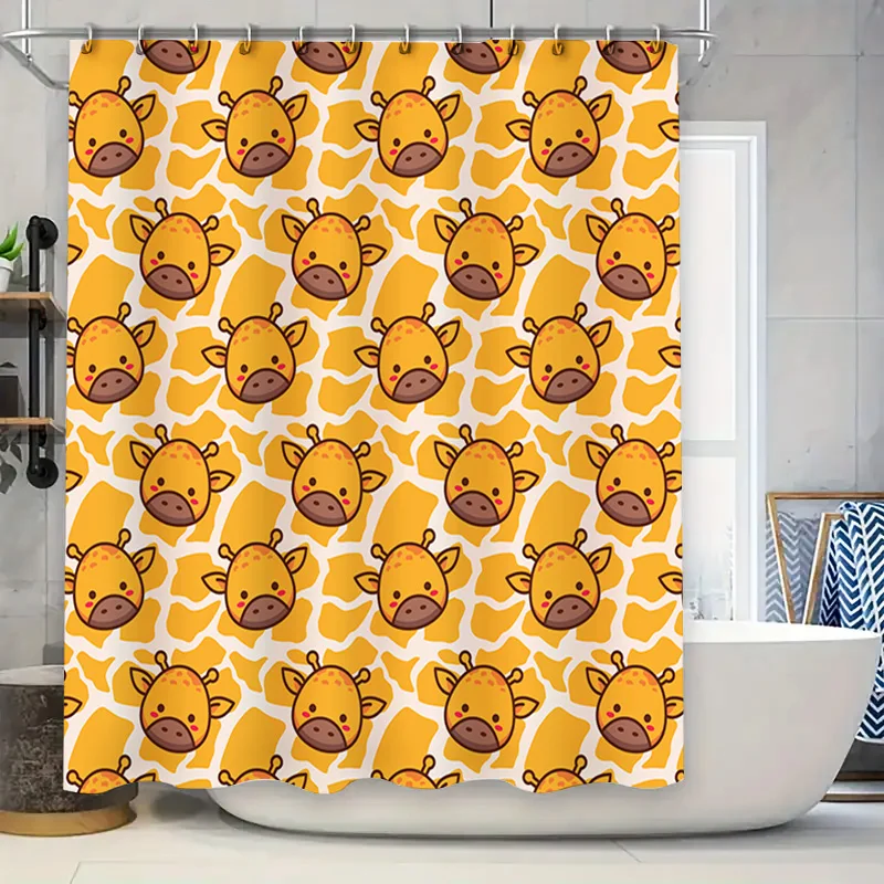 

Adorable Cartoon Animal Shower Curtain Decorative Water-resistant Fabric Printed in Yellow Brown Giraffe Pattern for Bathroom Ac