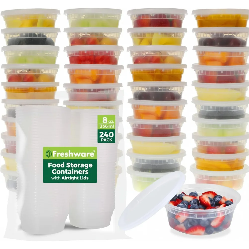 

8 oz Plastic Food Storage Containers with Lids, BPA Free, Leakproof, Microwave & Dishwasher Safe for Meal Prep and Snacks