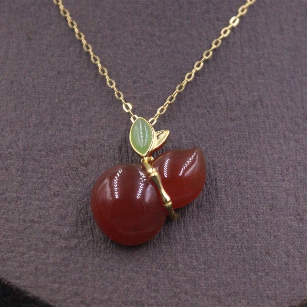 

Real Solid 925 Sterling Silver Chain Women Lucky Red Agate Gourd Pendant O Link Necklace