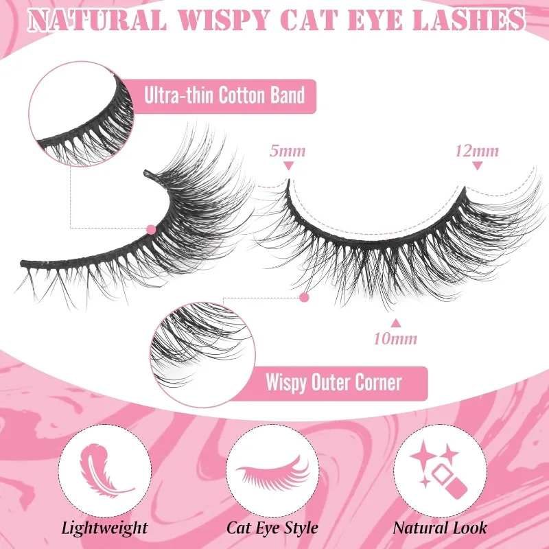 3D Fluffy Volume False Eyelashes, 7 Pairs Natural Russian Strip Lashes Mink Fake Eyelash Extension Makeup