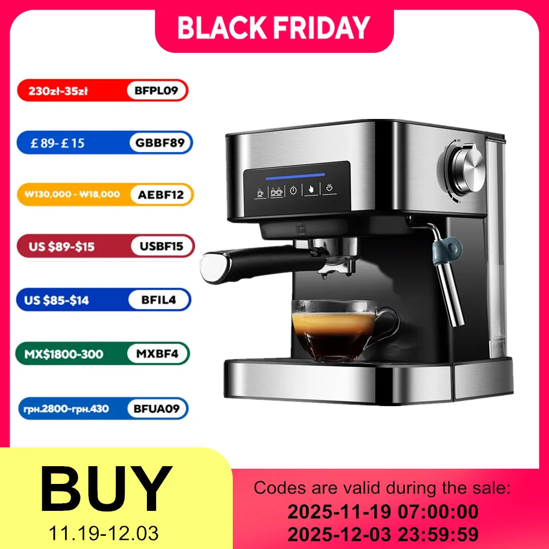 Итальянская сенсорная кофемашина 220 В, бытовая маленькая полуавтоматическая паровая пена высокого давления для офиса, 20 бар, нержавеющая сталь