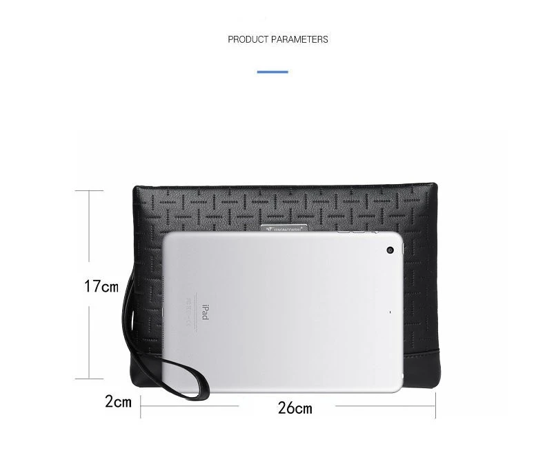 Men's Large Capacity Business Handbag Black PU Leather Wallet Envelope Clutch Fashionable Card Holder