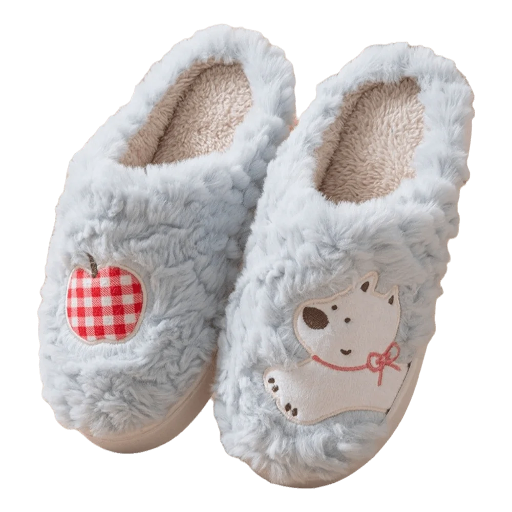 Cute Thick Sole Couple Slippers Bear Non-slip Slippers Dog Cartoon Autumn Winter Slippers Dormitory