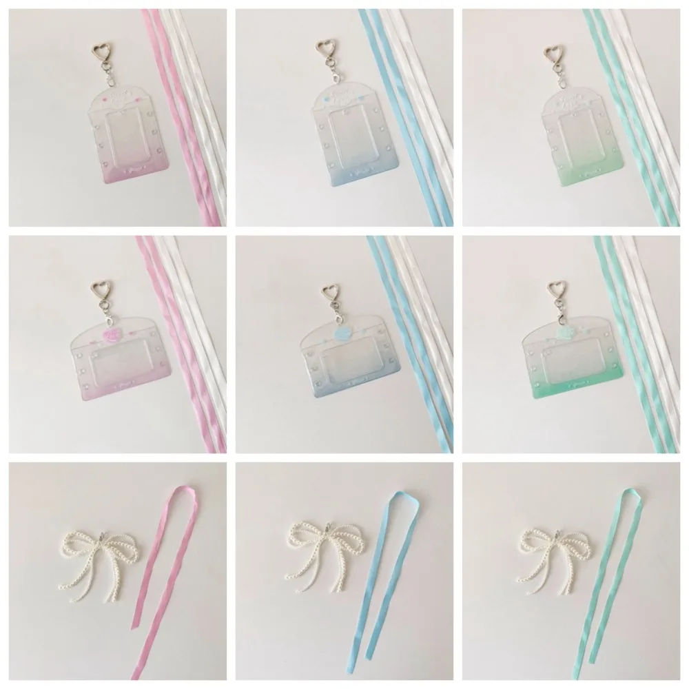 With Keychain DIY Ribbon Photocard Holder PVC Card Cover Love Heart Pendant Idol Card Display Protector Hanging Decoration