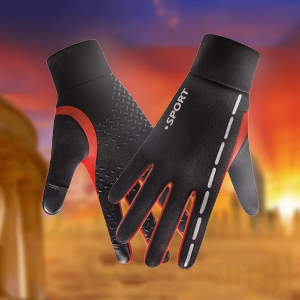 

Reflective Cycling Gloves Simple Thicken Warm Anti-wind Anti-slip Fishing Gloves Screen Touch Gloves for Outdoor Hiking Camping