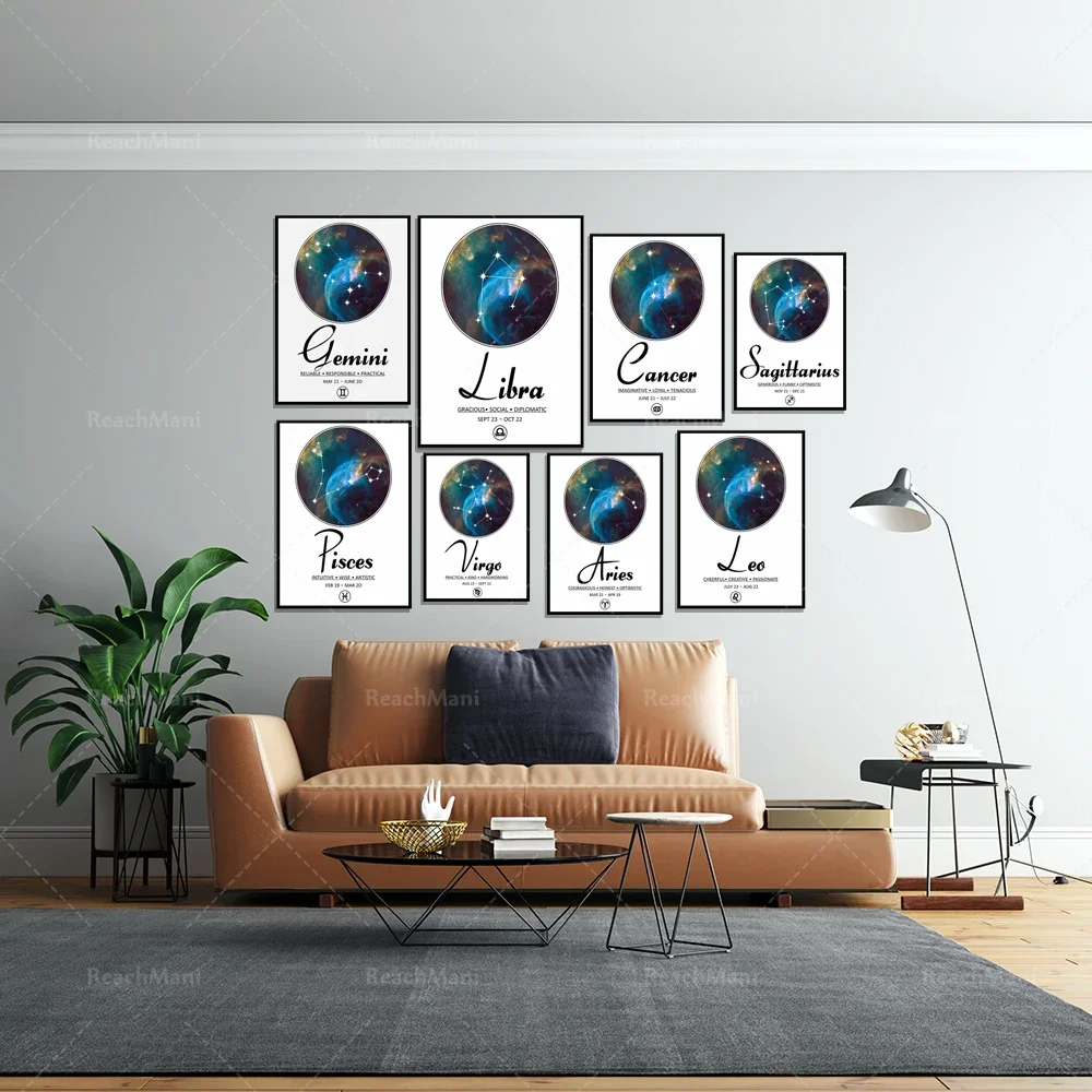 Wall Painting Canvas Art Print 12 Zodiac Signs Constellation And Planet Pictures For Home Design Posters And Prints Living Room