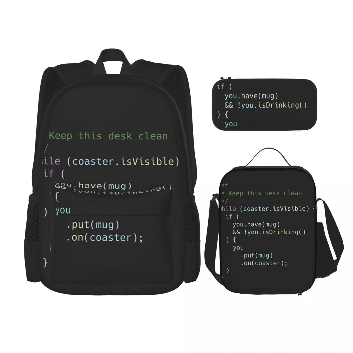 The Perfect Coaster For Programmers BackpacksBookbag Children School Bags Kids Rucksack Lunch Bag Pen Bag Three-Piece Set