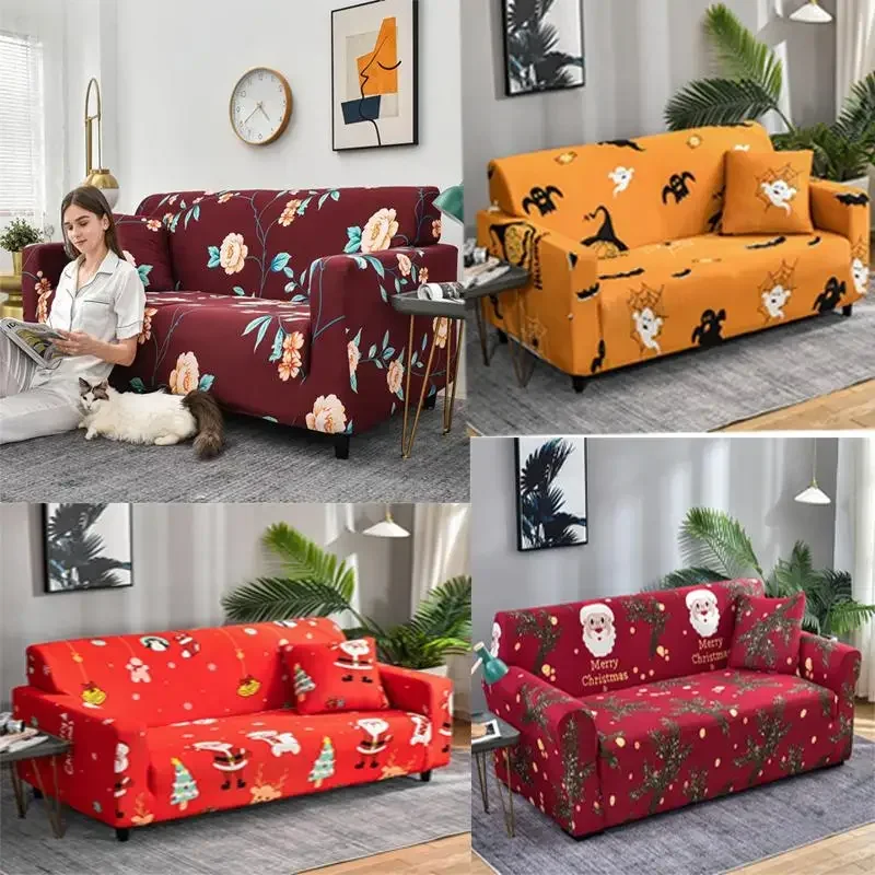 New Elastic Non-Slip Christmas Sofa Cover Stretch Santa Claus Sofa Slipcover for Living Room Office Decor Furniture Protector image 3