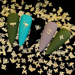 100pcs Gold Butterfly Metal Nail Studs Bee Rabbit Metallic Nail Art Stickers Decals Thin Nail Charms DIY 3D Nail Decorations