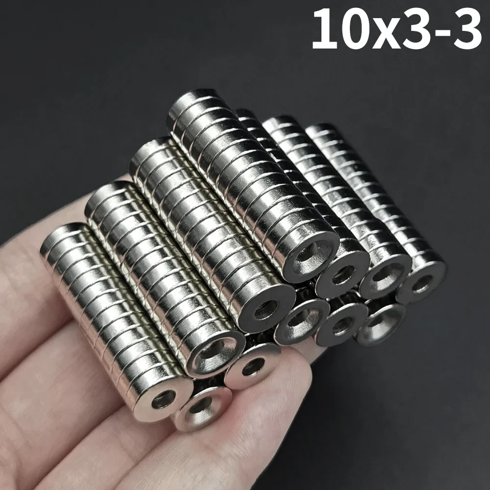 20 piezas 10x3-3 imán 10mm X 3mm con agujero 3mm redondo súper potente magnético permanente fuerte para nevera, bricolaje, construcción