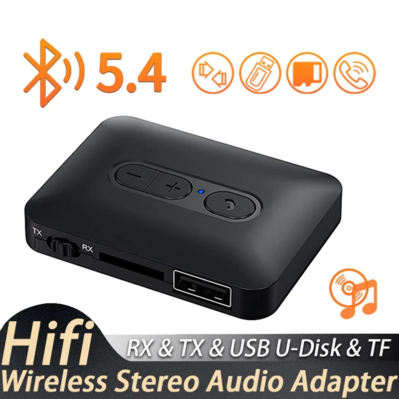 Récepteur et émetteur audio Bluetooth 5.4, prise en charge USB, disque U, carte TF, stéréo AUX, HIFI, musique sans perte, adaptateur sans fil