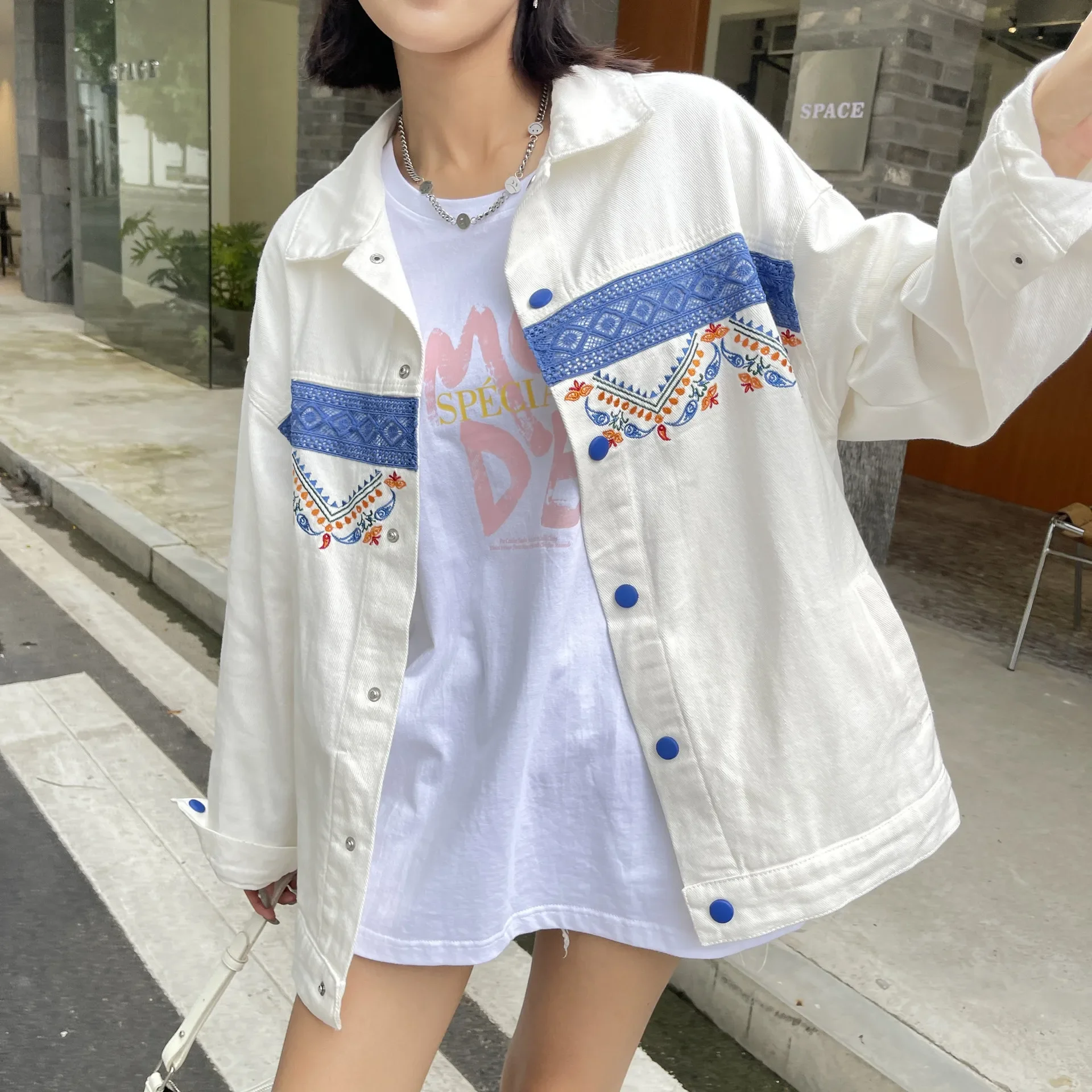 

Thailand Tide Brand 2022 Spring and Autumn New Splicing Tooling Jacket Couple Loose Lapel Jacket Men's and Women's Bf Wind Cross