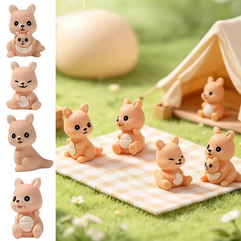 Parent Child Figures 4 Pcs Mini Kangaroo Figurines Set Cute Resin for Fairy Garden Decor Diy Craft Ornaments Desk Accessories