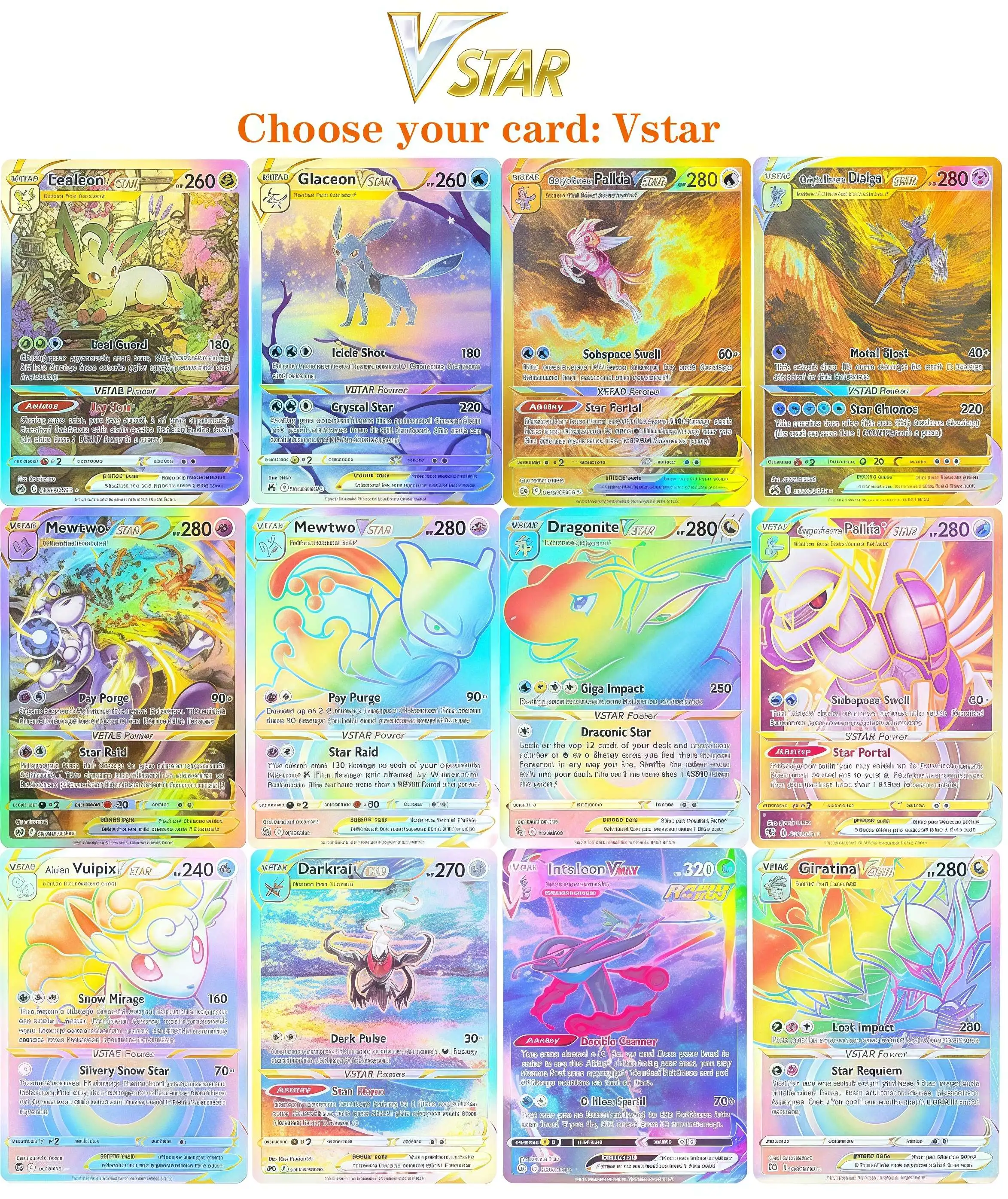 PKM بطاقات الوكيل احباط Vstar Palkia Mewtwo Glaceon Leafeon Dragonite Arceus Goodra لعبة بطاقة التداول القابلة للجمع لمكاركات PTCG #1