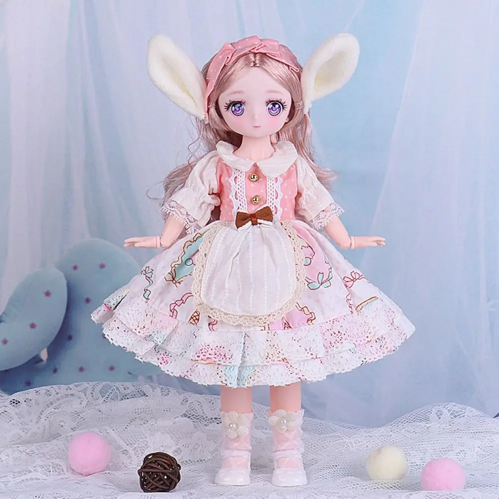 Pink Eyed 30 ซม.ตุ๊กตาเสื้อผ้าชุดเสื้อผ้าสไตล์เจ้าหญิง 1/6 ตุ๊กตา Bjd 1/6 30 ซม.พลาสติก 3D จําลองบานพับตุ๊กตา