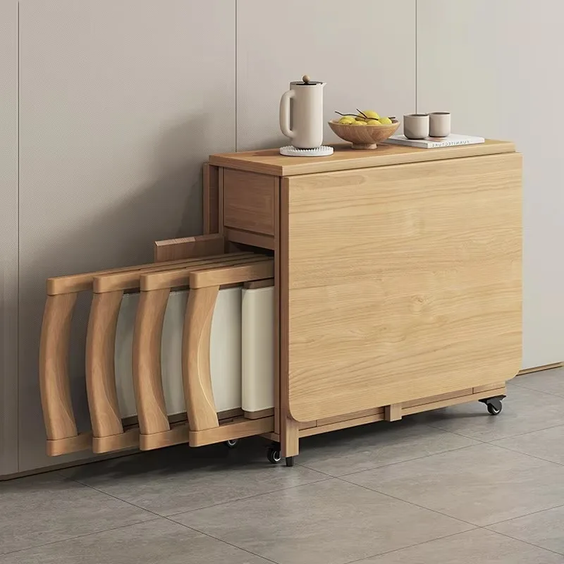 

Solid Wood Folding Dining Table Household Small-sized Multifunctional Movable Dining Table Combined With Solid Wood Furniture