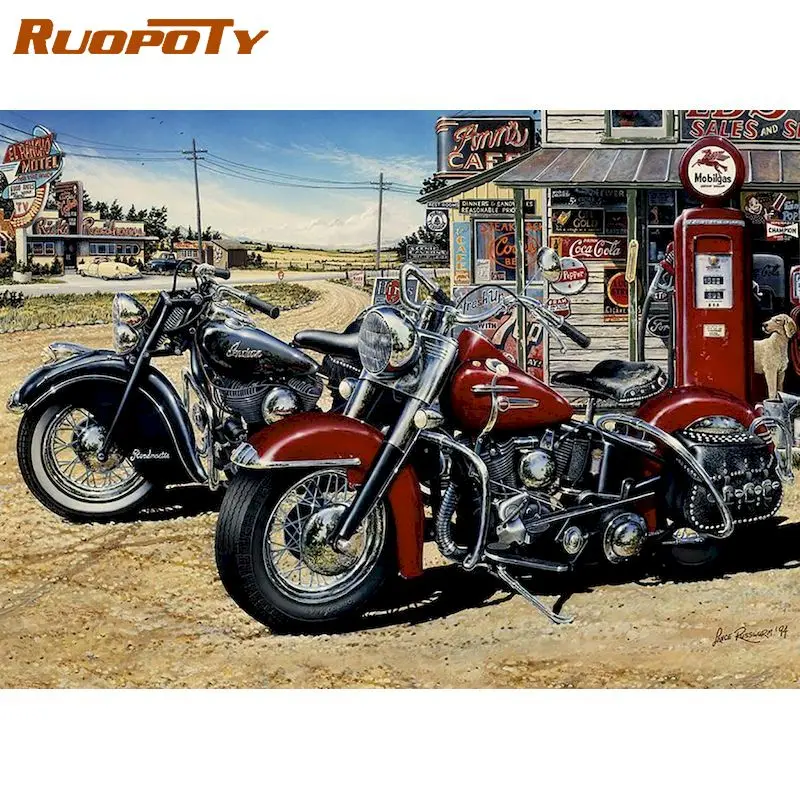 

RUOPOTY Modern Painting By Numbers Motorcycle Handpainted Kits Drawing On Canvas Pictures By Number Artwork Gift Wall Art