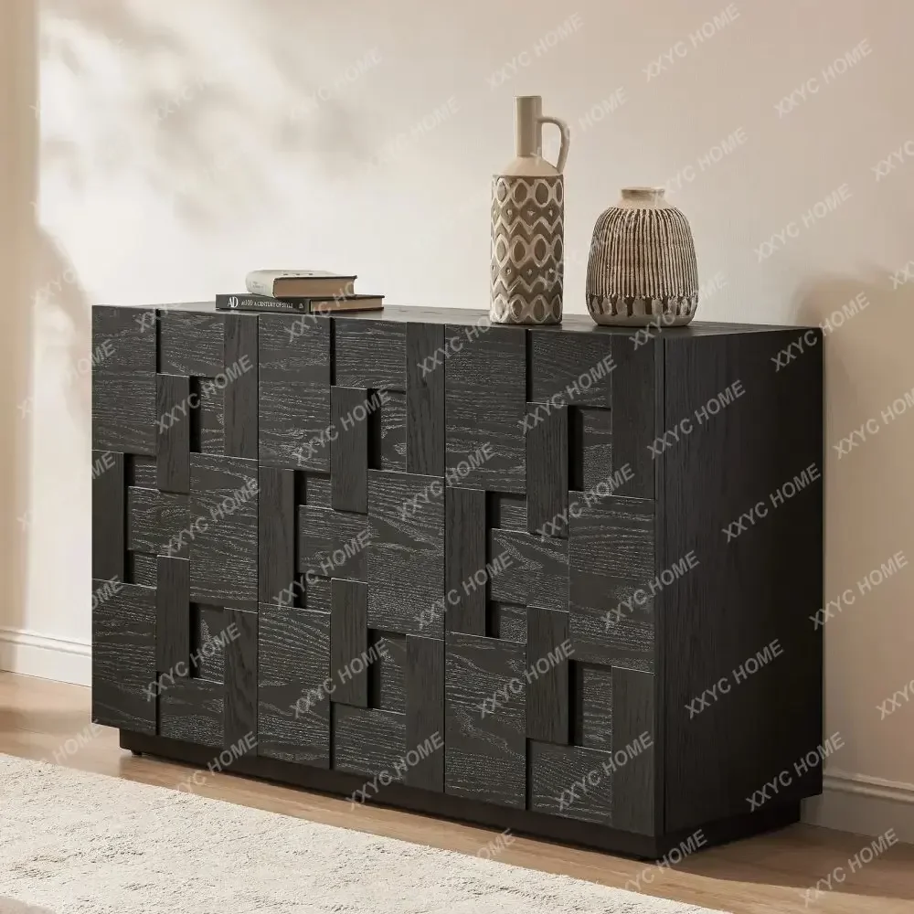 HHMedieval oak grille side cabinet retro geometric splicing locker living room partition locker opposite door