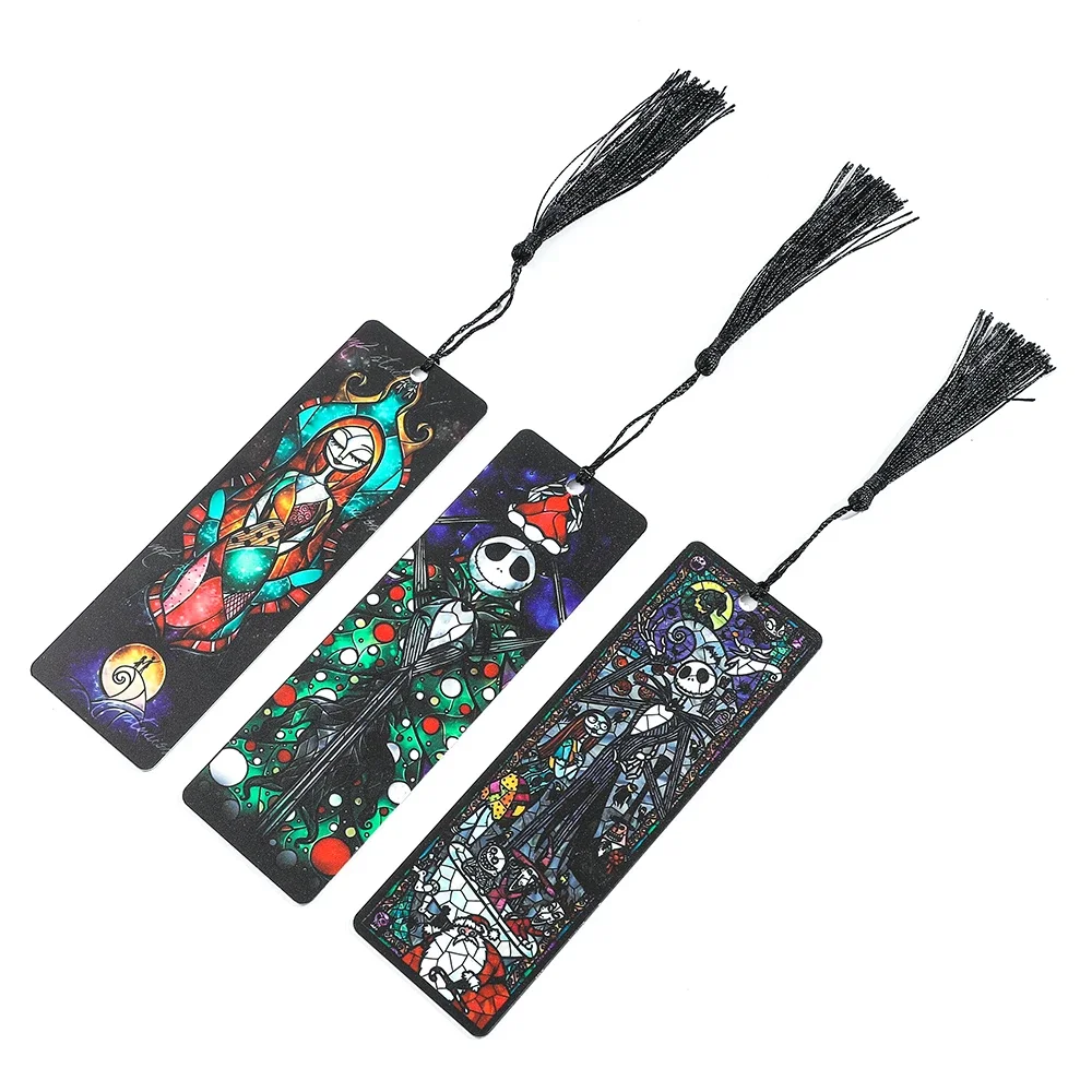 The Nightmare Before Christmas Jack and Sally Acrylic Bookmark with Tassel Spooky Movie Figure Halloween Card Book Marks Gifts