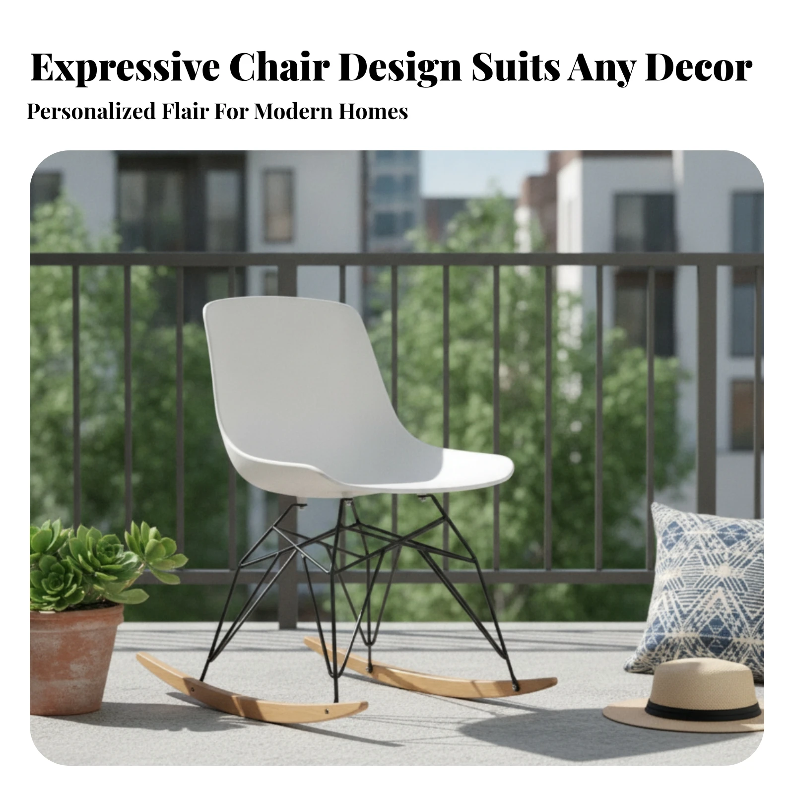Modern Rocking Chair Sturdy Frame Plastic Rocking Chair Shell Seat Rocker Ergonomic Design Home Seating Thick Cushion