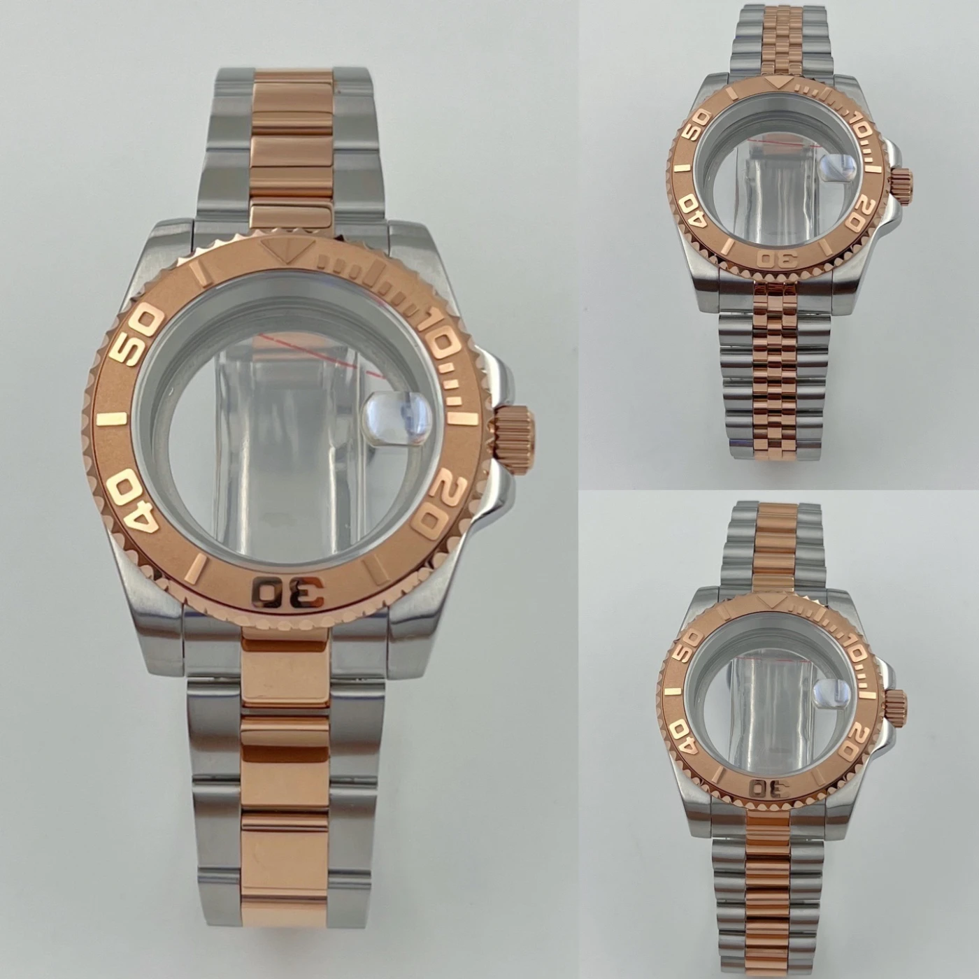 Silver/Rose 40mm NH35 case, available with multiple straps to choose from. Personalized YAC watch parts