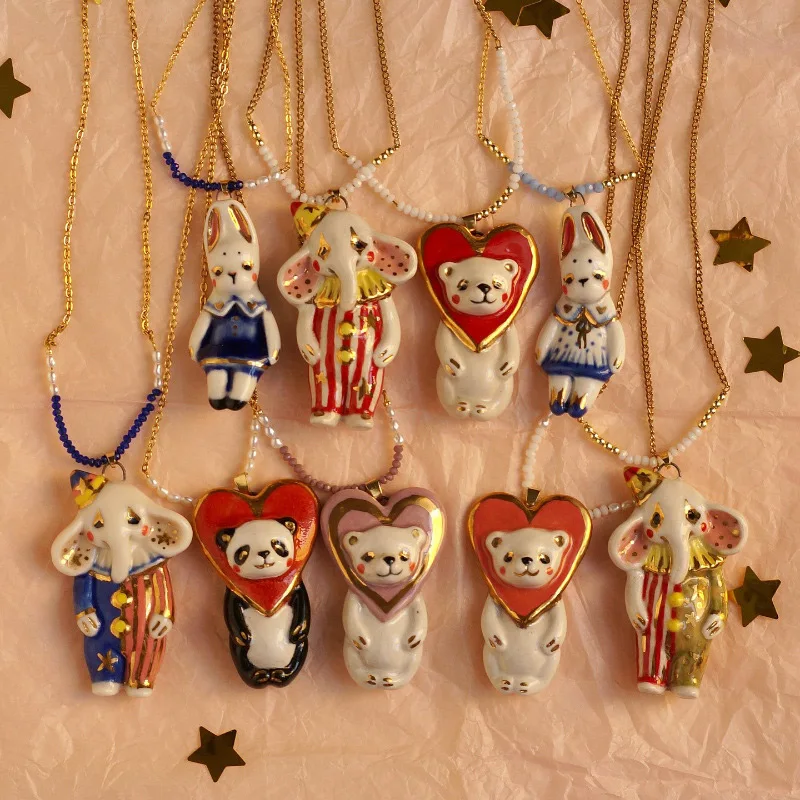 Mini Cute Cartoon Animal Pendant Necklace Rabbit Elephant Panda Design Delicate Vintage Animal Chain For Daily Casual Outfits
