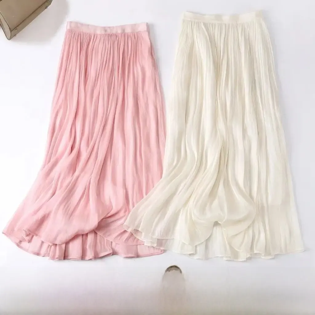 

Mercerized Slim-fit Mid-length A-line Skirt for Women Elegant Loose Waist Design Draping Style for Summer