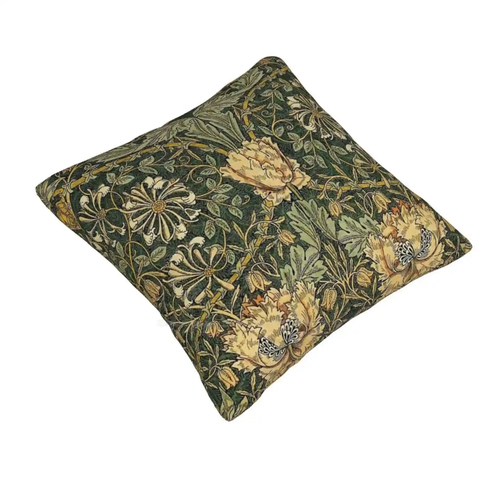 William Morris Honeysuckle & Tulip Emerald Green Gold Vintage Botanical Pattern Funny Cute Decor Square Pillowcase Flowers Art