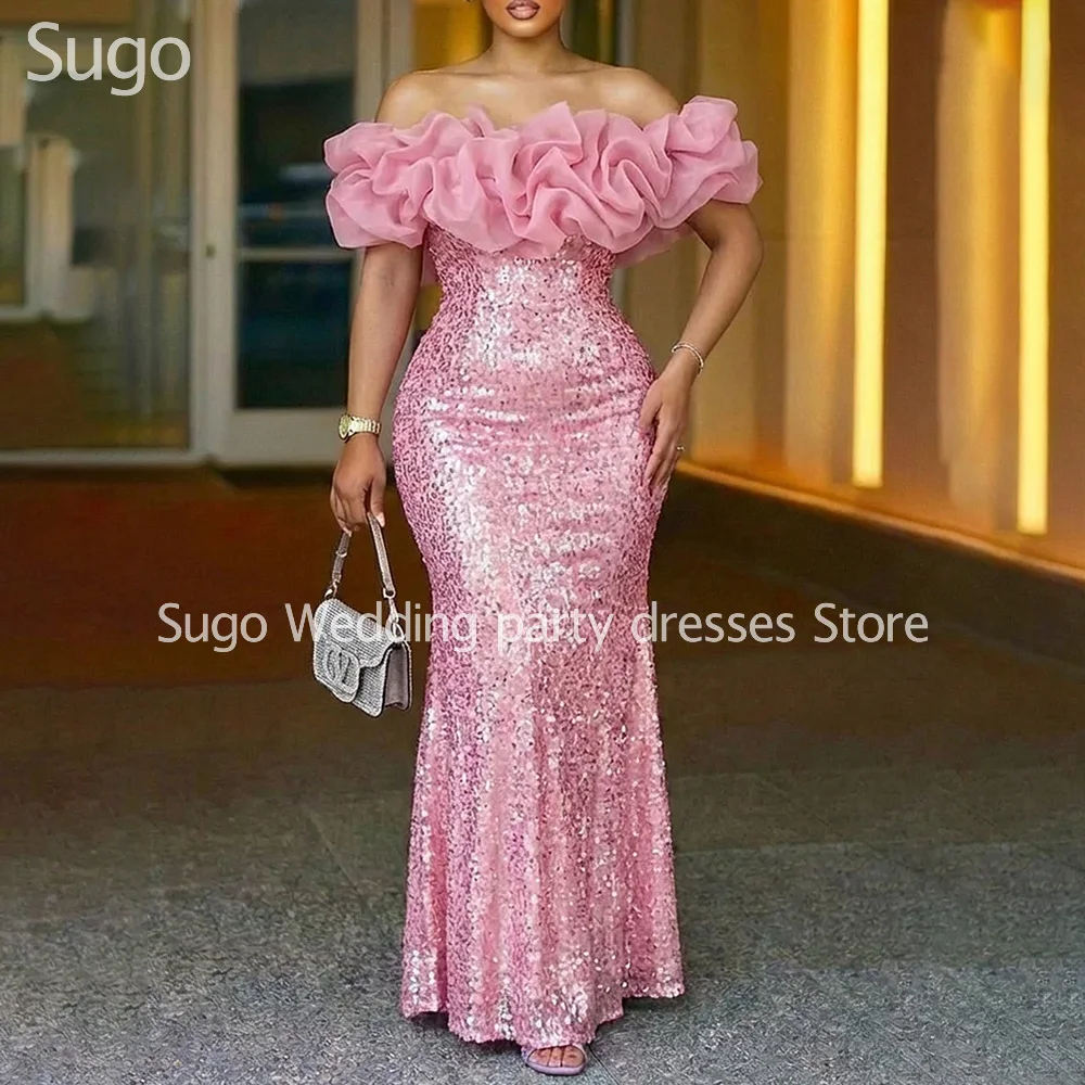 

Customized Sparkle Long Pink Evening Dresses for Special Occasions Off Shoulder Floor-Length Women Gala Prom Party Gowns 2026